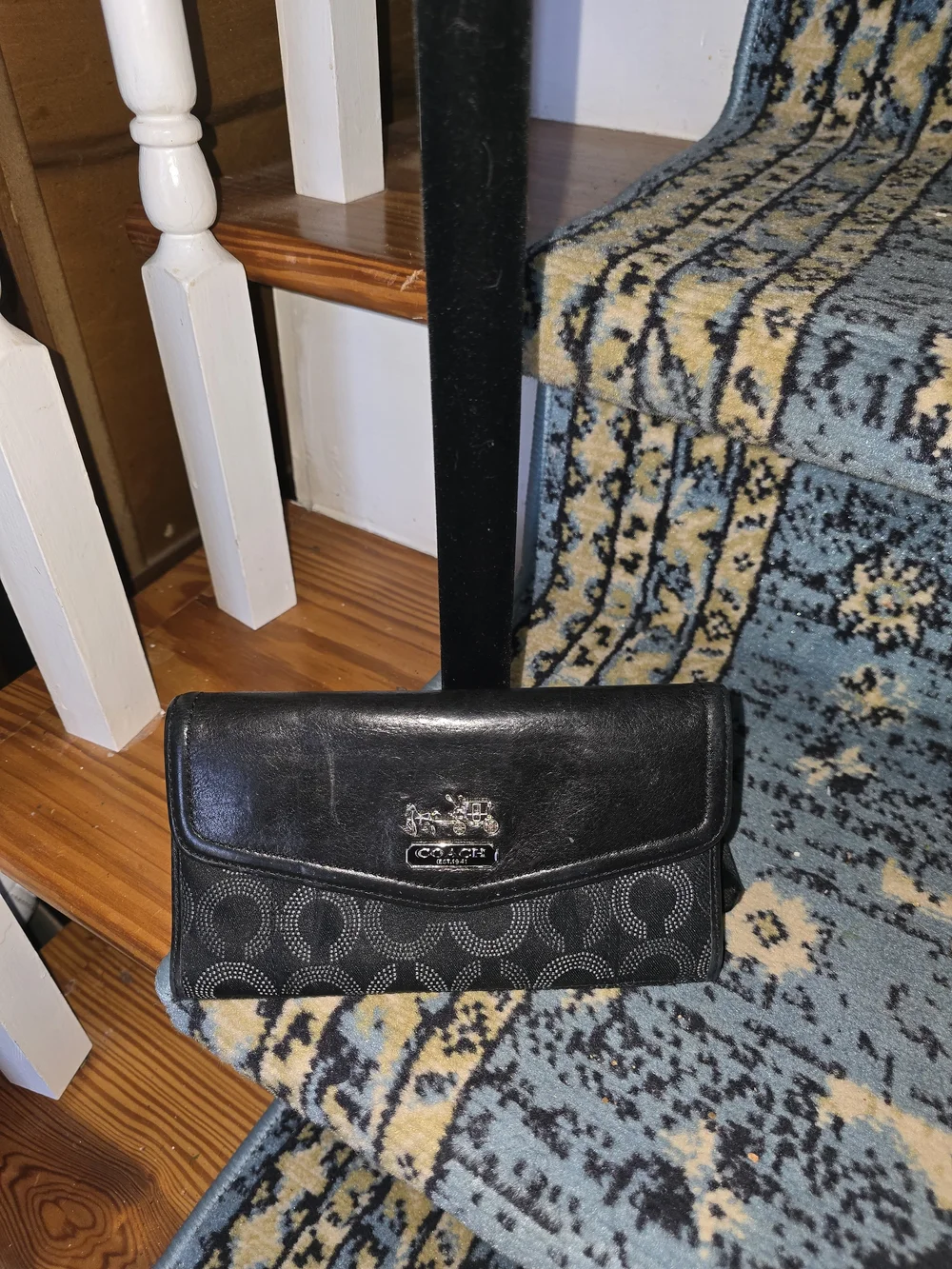 Coach Black Signature Jacquard & Leather Clutch Wallet